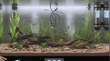 Slimme technologie voor aquarium met digitale temperatuurmeter en zoetwaterplanten