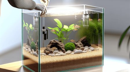 Nano-aquarium voor beginners met Javamos Anubias grind en filter