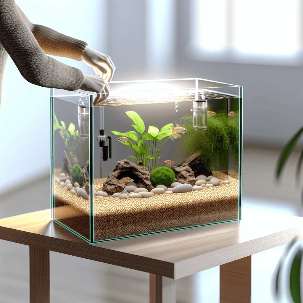 Nano-aquarium voor beginners met Javamos Anubias grind en filter