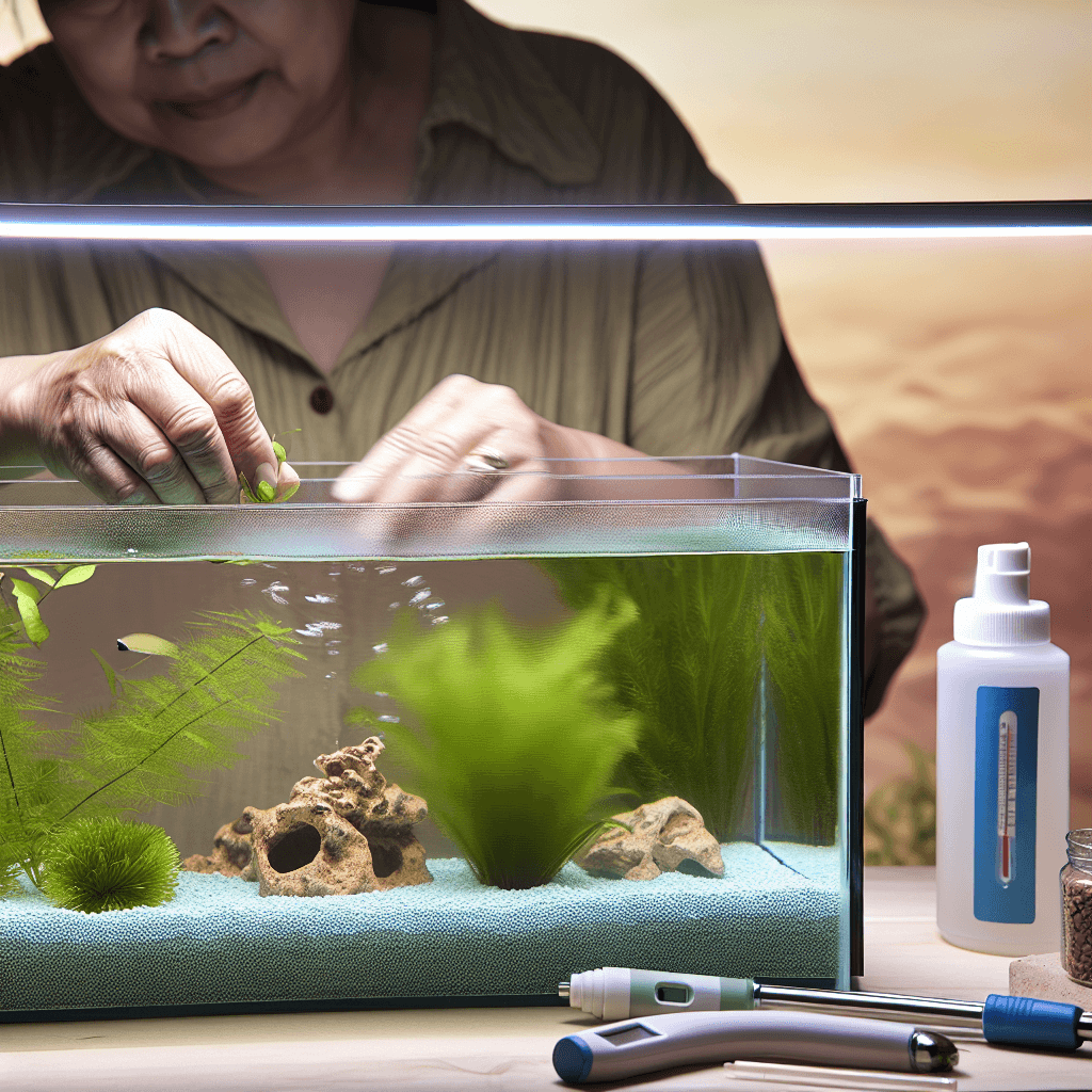Fouten bij aquarium opstarten met waterplanten aquariumgrind en thermometer
