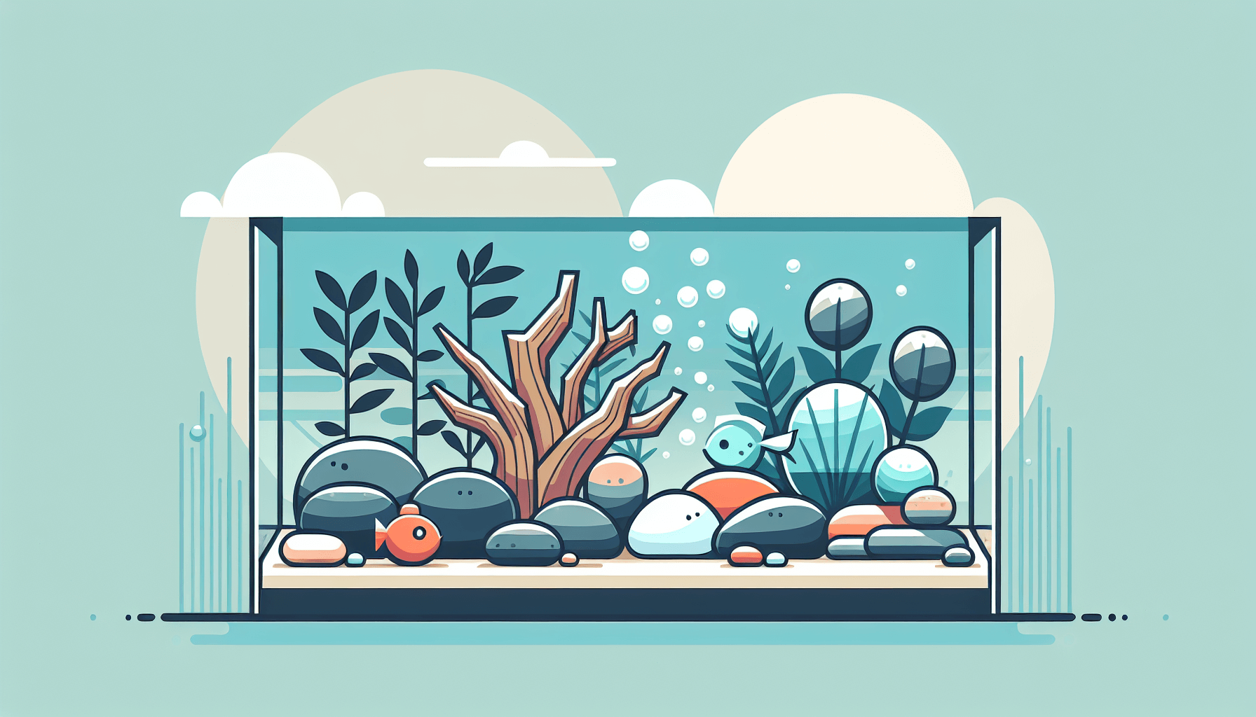 Veilige natuurlijke aquariumdecoratie met waterplanten grind en rotsen