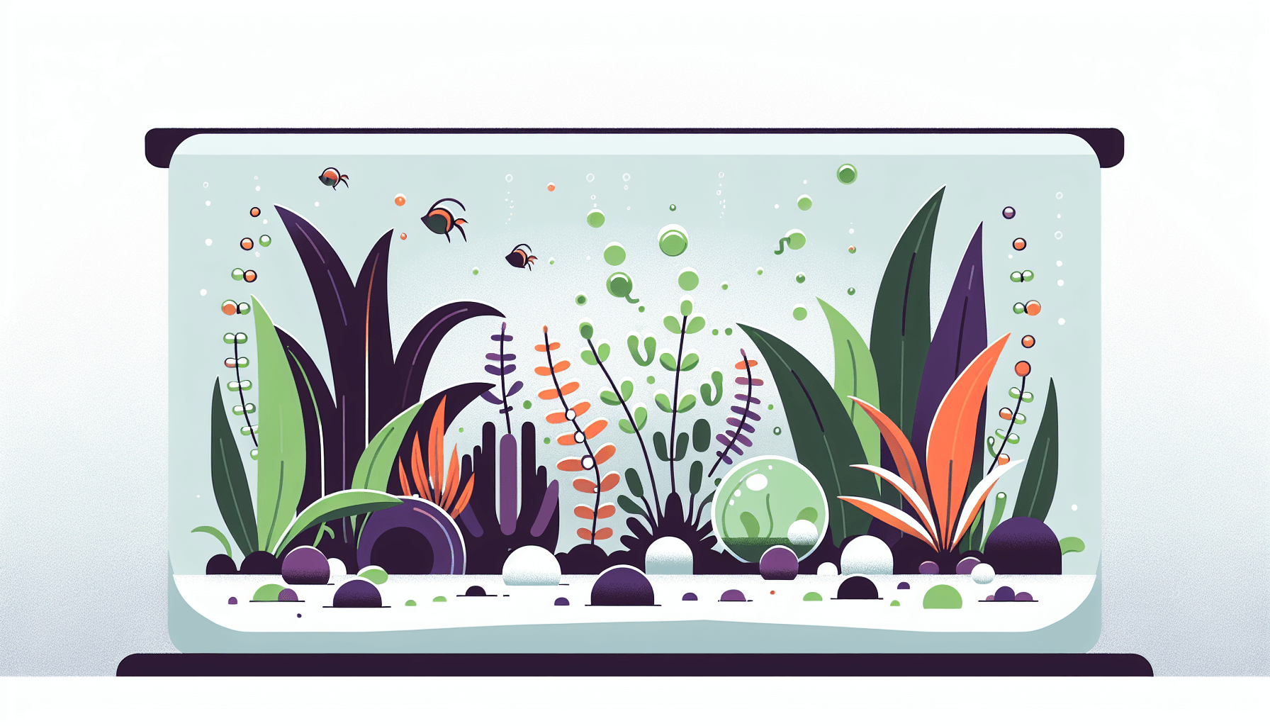 Welke aquariumplanten voorkomen algen tussen grind met temperatuurmeter en filterbuis