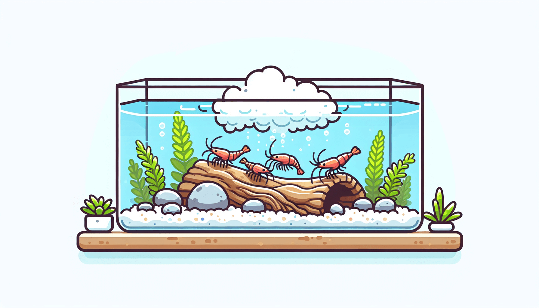 Biofilm in aquarium op glas met waterplanten grind en filterbuis