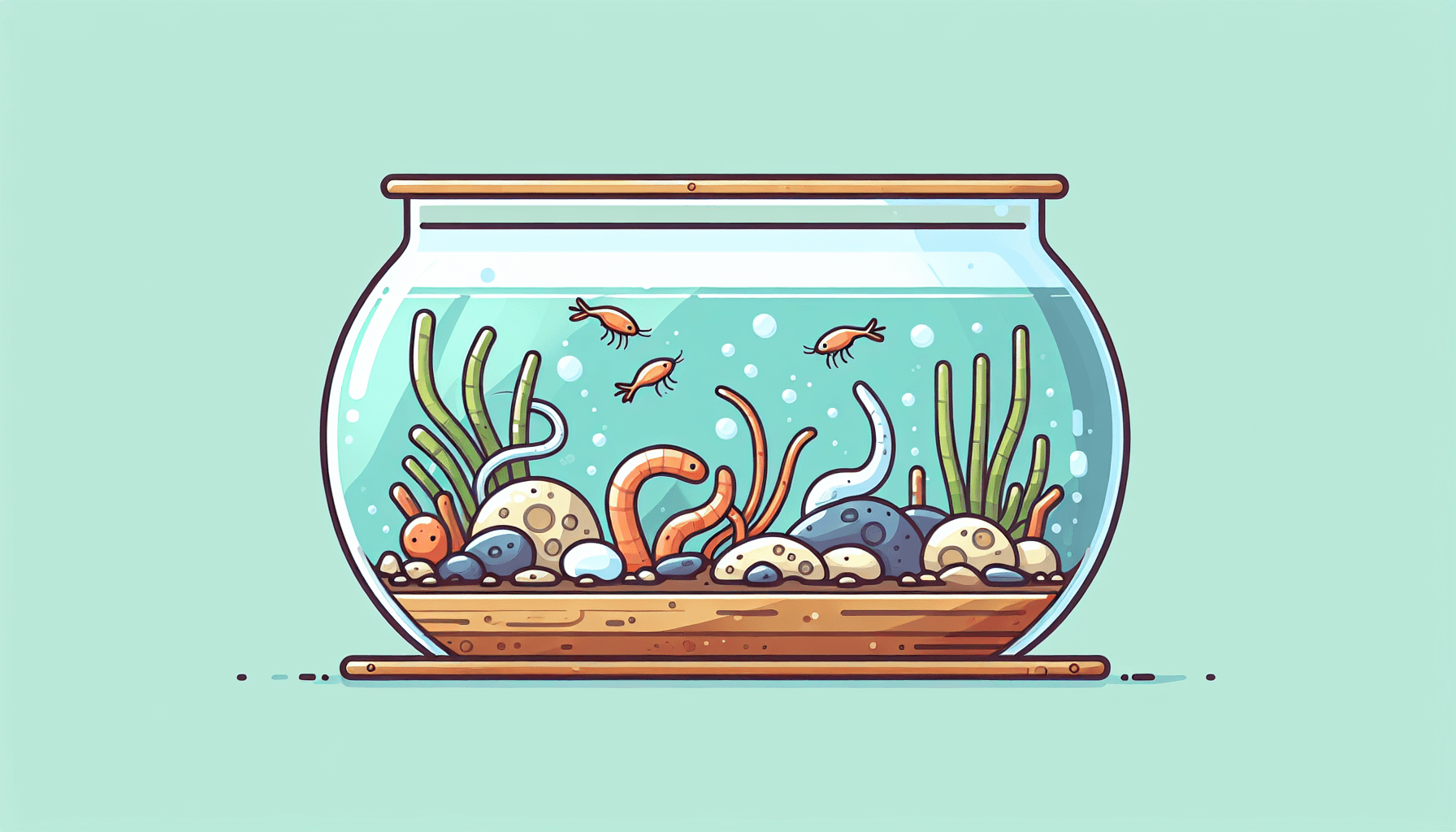 Biofilm in aquarium op decoraties tussen waterplanten grind en filterbuis