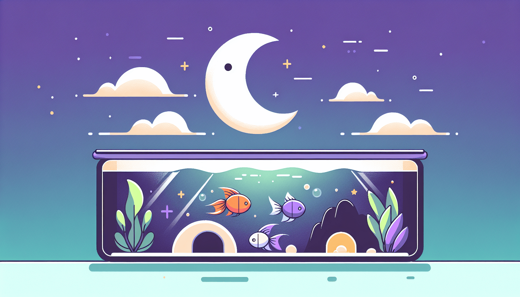 Maanfasen aquariumvissen tussen waterplanten grind en temperatuurmeter