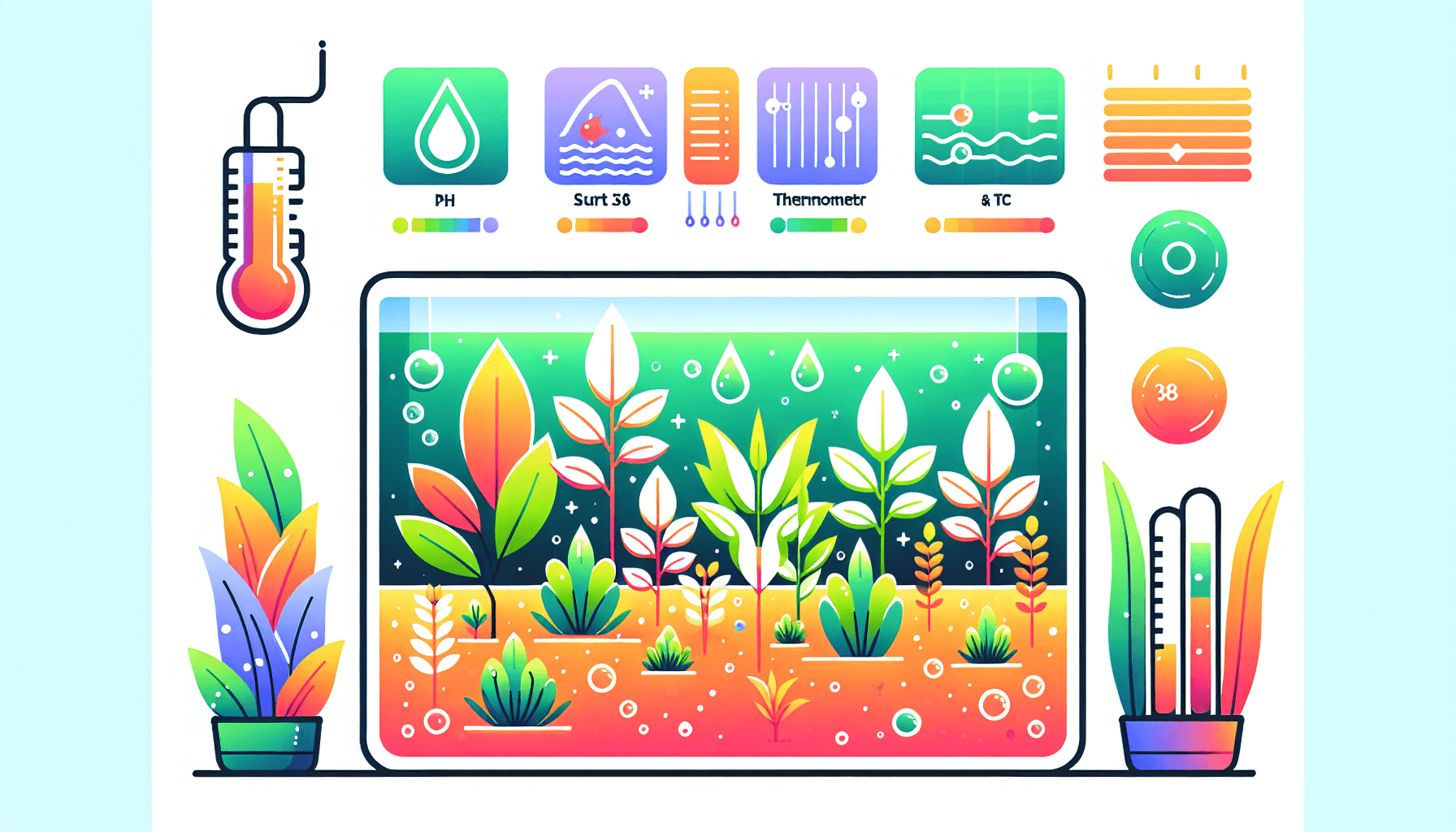 Waterwaarden aquariumplanten met grind temperatuurmeter en filterbuis