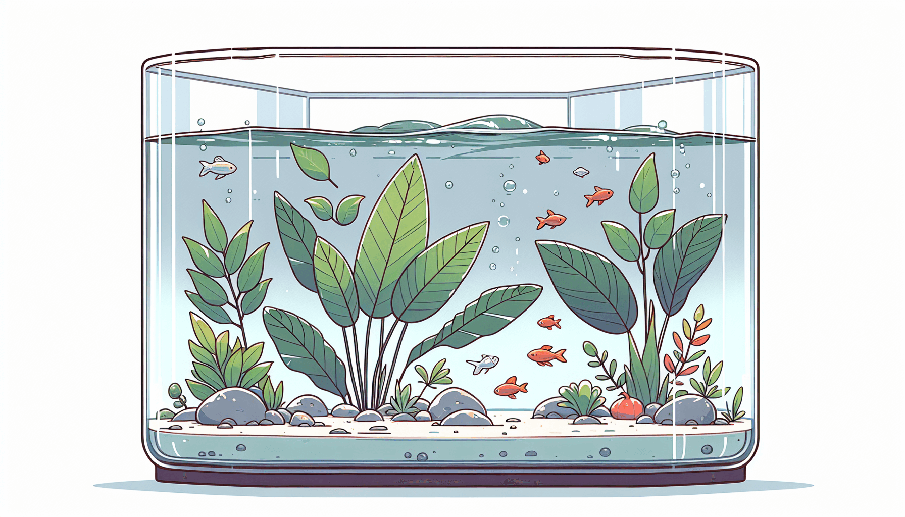 Bladeren die aquariumwater verbeteren met tannines tussen waterplanten en grind
