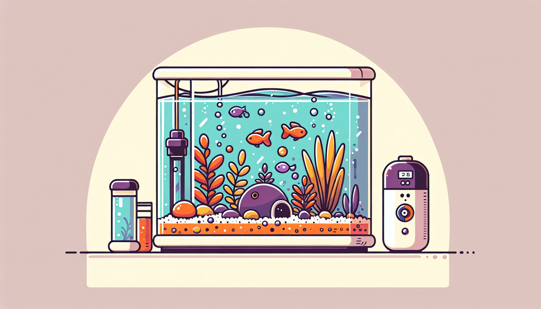 Waterverzachter voor aquarium met waterplanten grind en temperatuurmeter