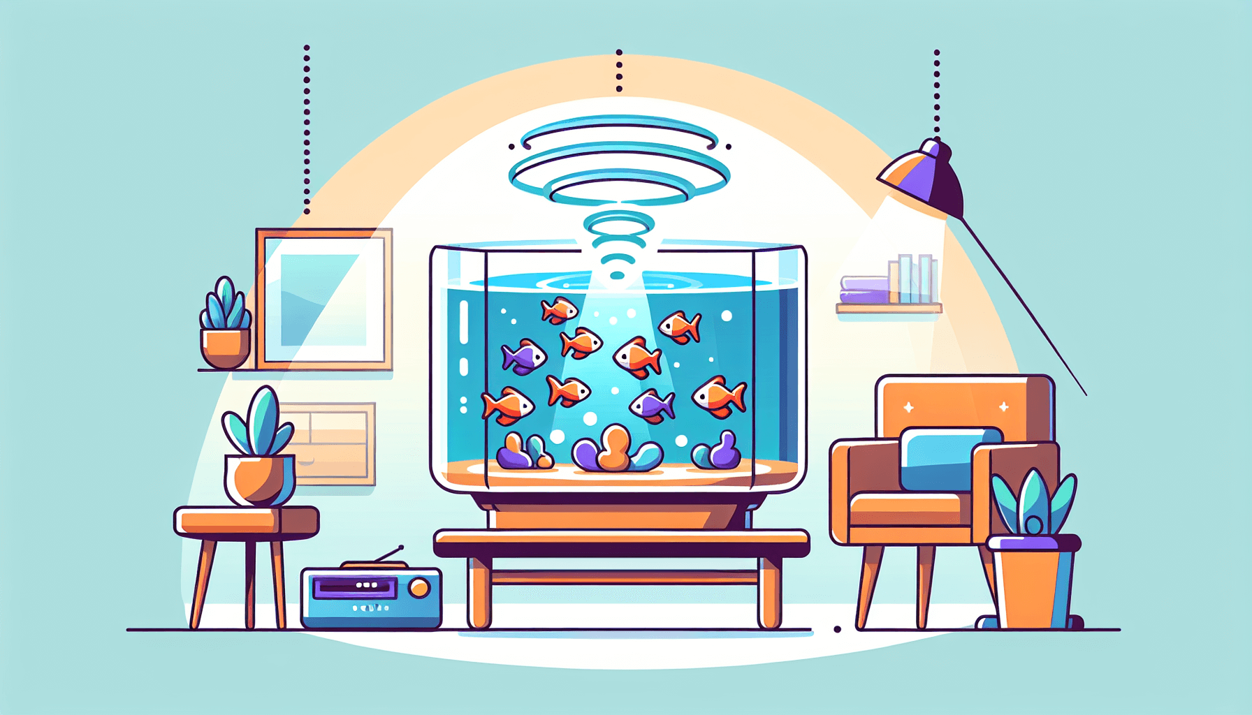 Hoe reageren aquariumvissen op schermlicht met waterplanten grind en filterbuis