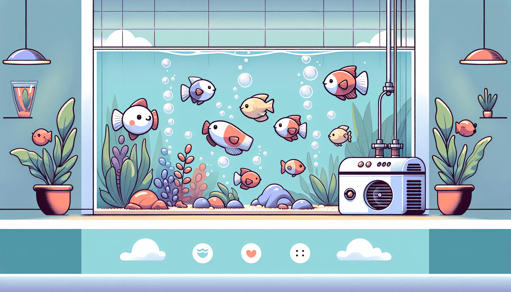 Luchtdruk binnenshuis aquariumvissen met grind waterplanten en temperatuurmeter