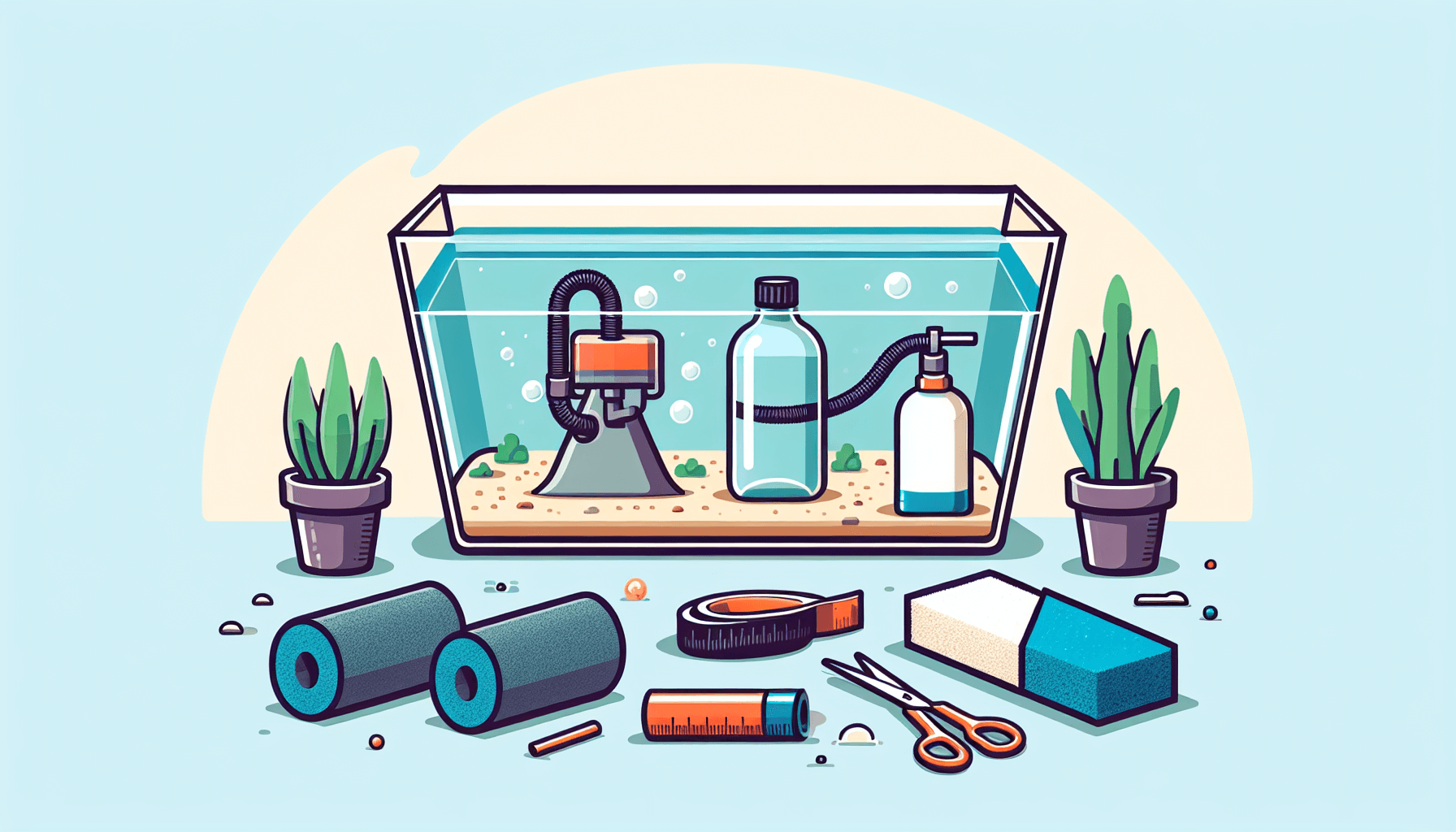 Noodfilter voor aquarium met plastic fles spons grind en waterplanten