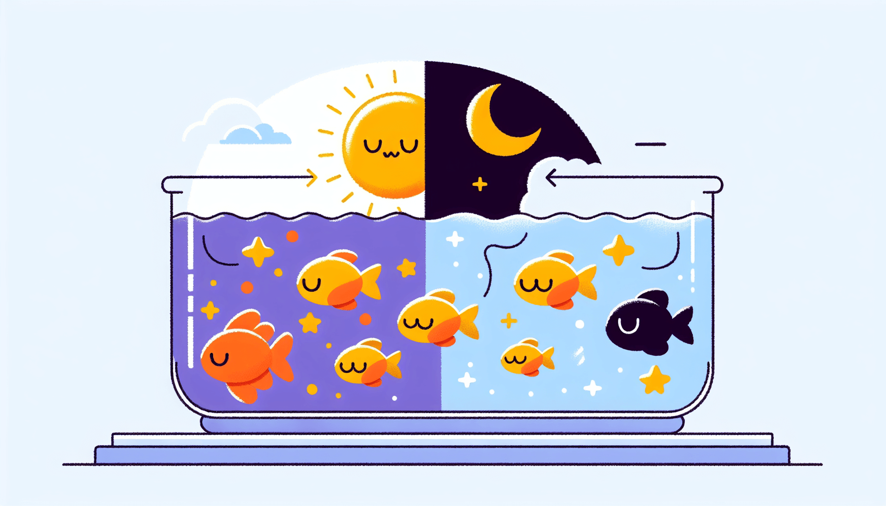 Biologische klok van vissen bij aquarium met waterplanten en grind