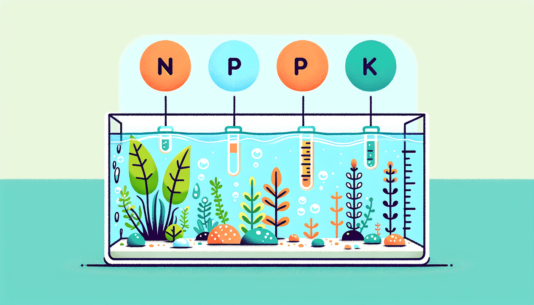 Nutriëntenonevenwicht in beplant aquarium met groene waterplanten grindbodem en filterbuis