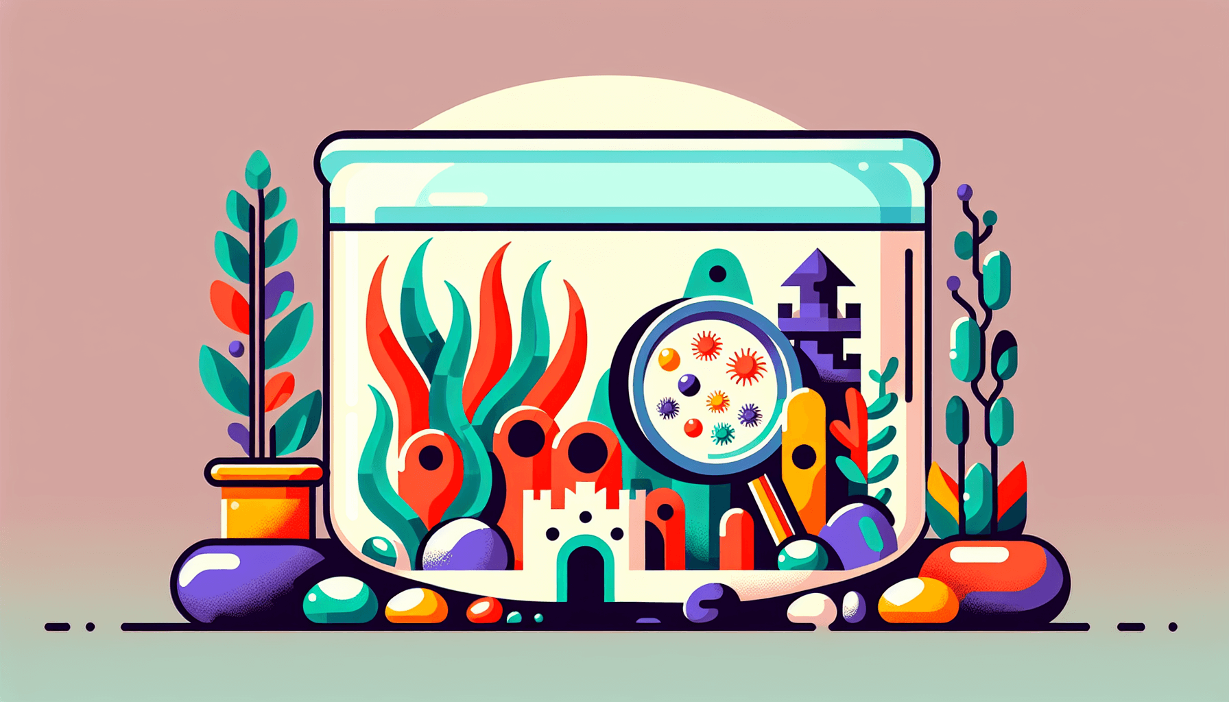 Parasitaire eieren in aquarium op plantblad grind en koraalornament