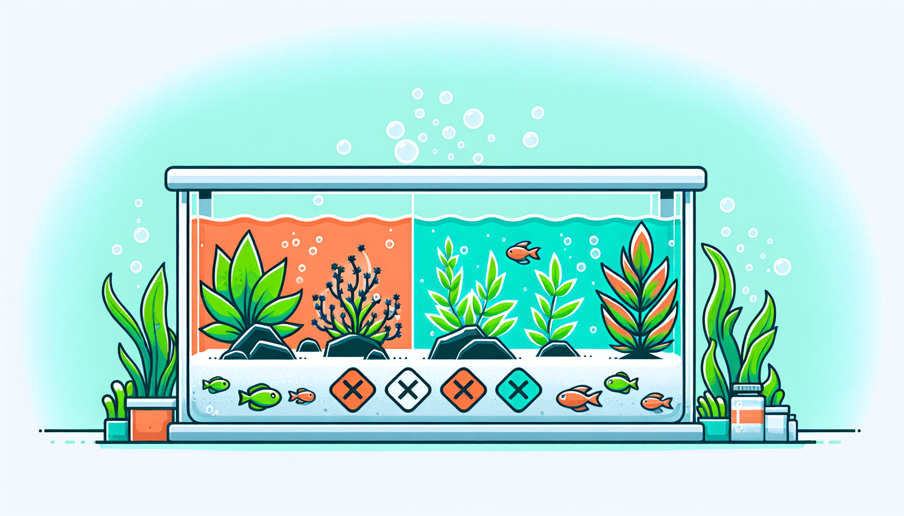 Giftige aquariumplanten met tropische vis grind en filterbuis