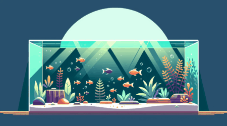 Schaduwstructuur in aquascaping met waterplanten hout rotsen en grindbodem