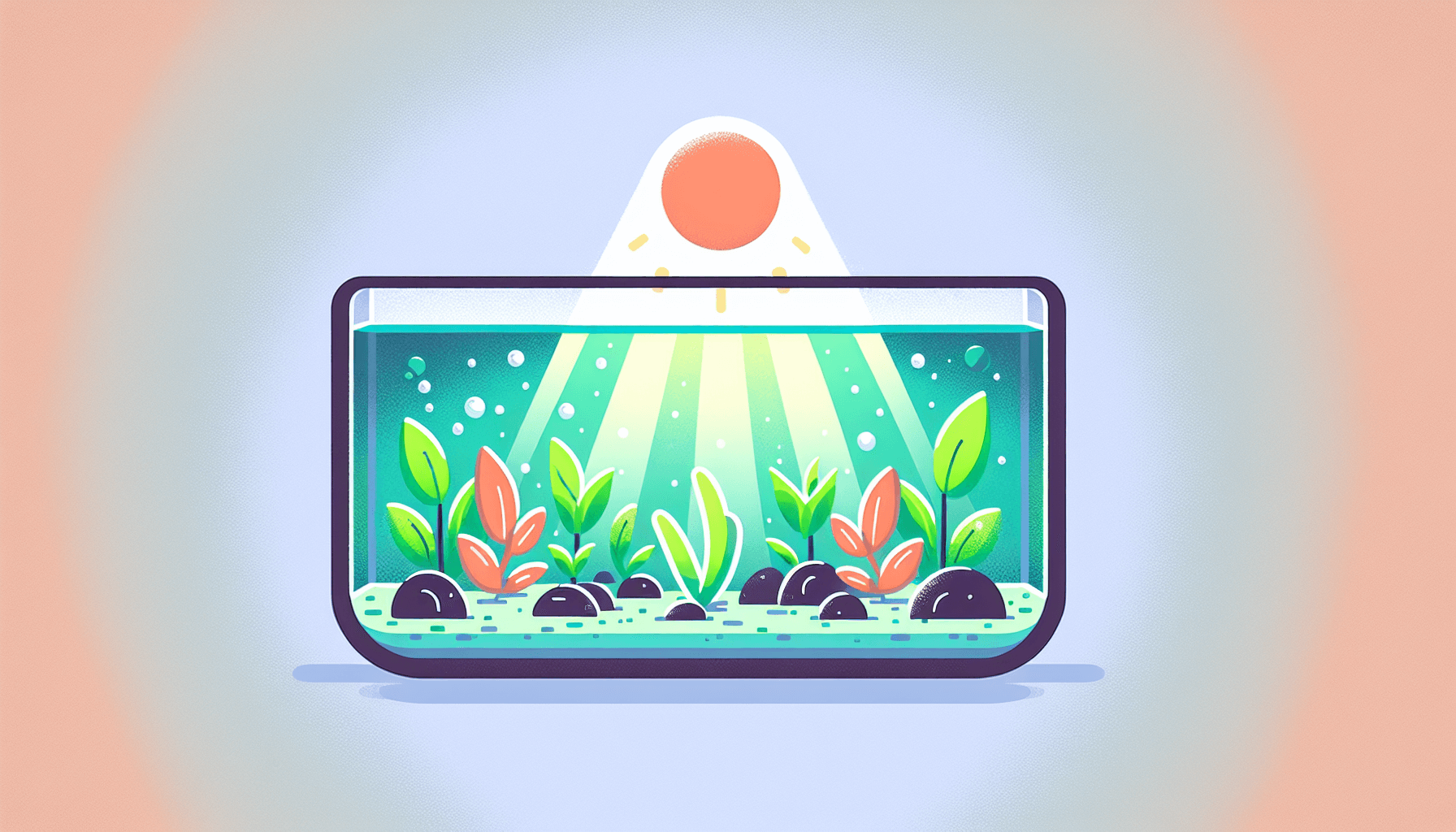 Lichtverzadiging bij aquariumplanten met waterplanten grindbodem en temperatuurmeter